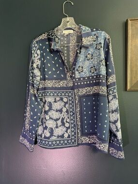 Cupcakes and Cashmere Silky Handkerchief Print Button Shirt